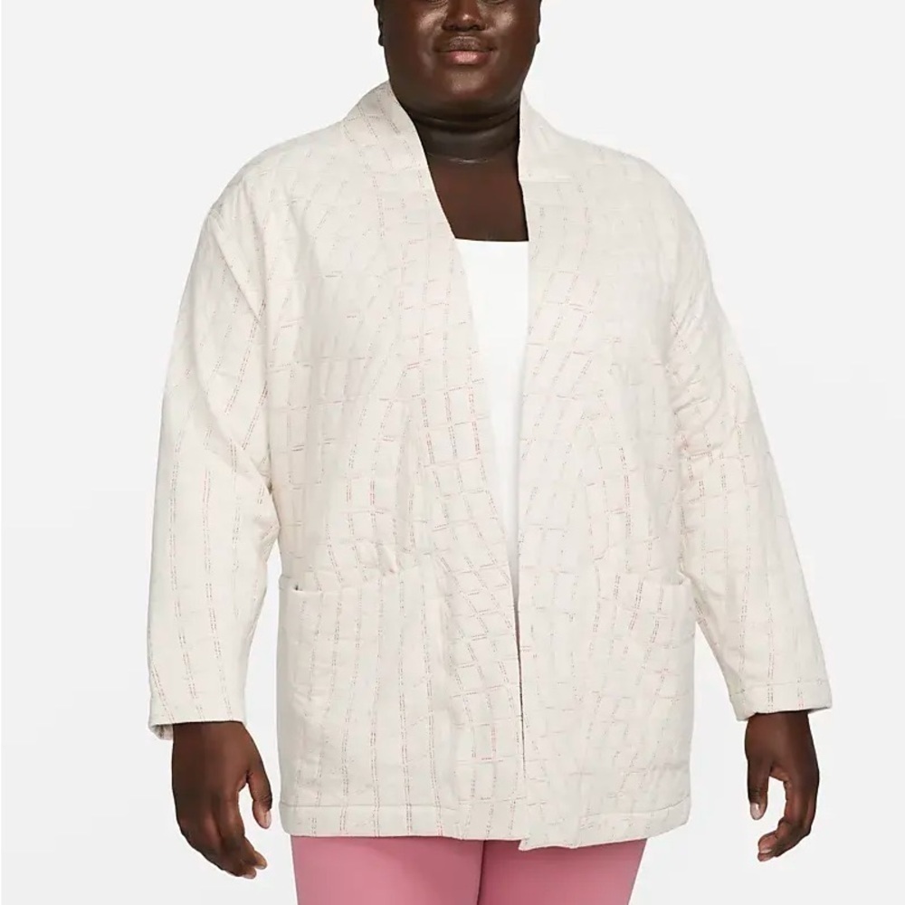 Nike Yoga Therma-FIT Luxe Quilted Top Cardigan NEW 1X Training Cream Pink Tie